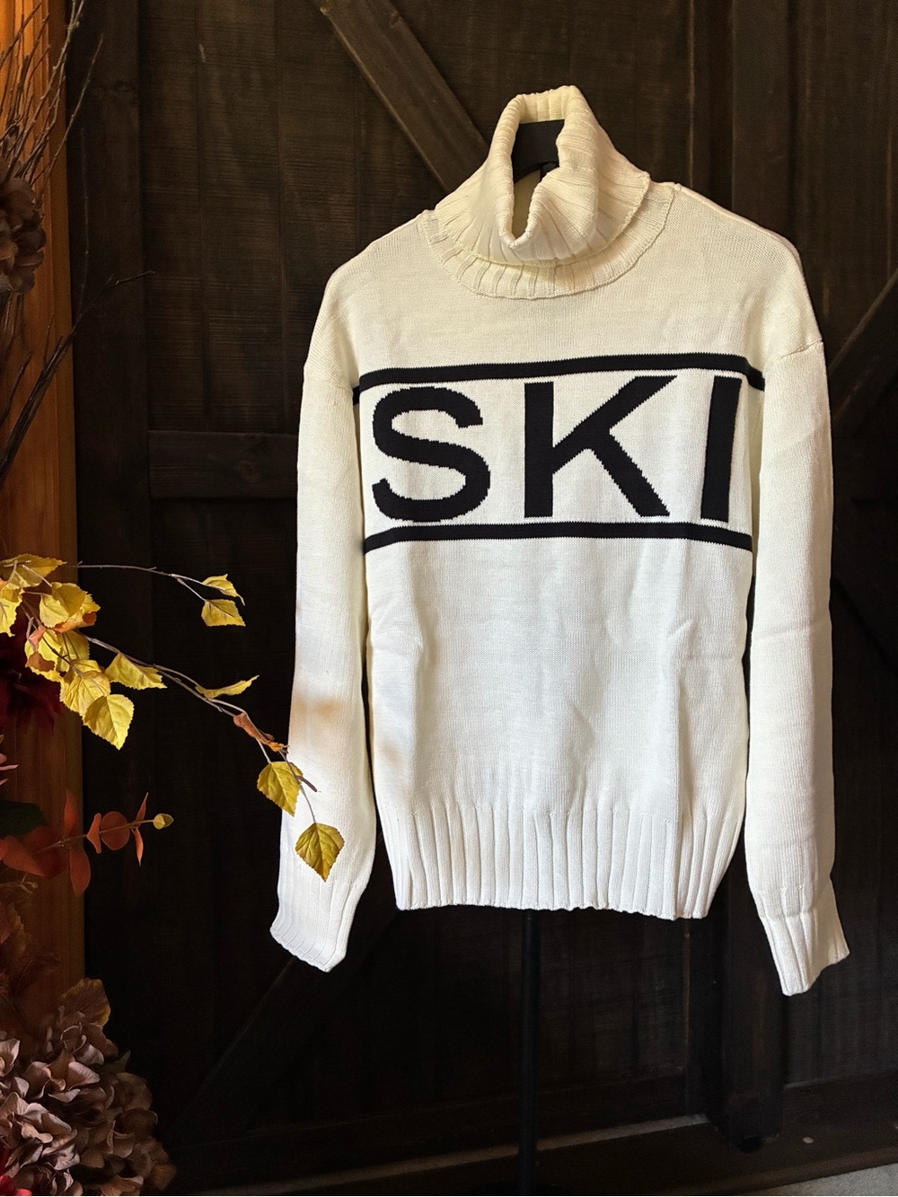 Elan White and Black 'SKI' Turtleneck Sweater - Women